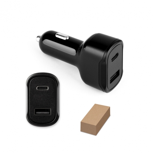 Adaptador de isqueiro com porta USB-A 18W e USB-C 20W em 100% ABS-mb97189
